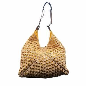 Mar Y Sol Woven Straw Hobo Bag Yellow Lined Boho Summer Shoulder Tote